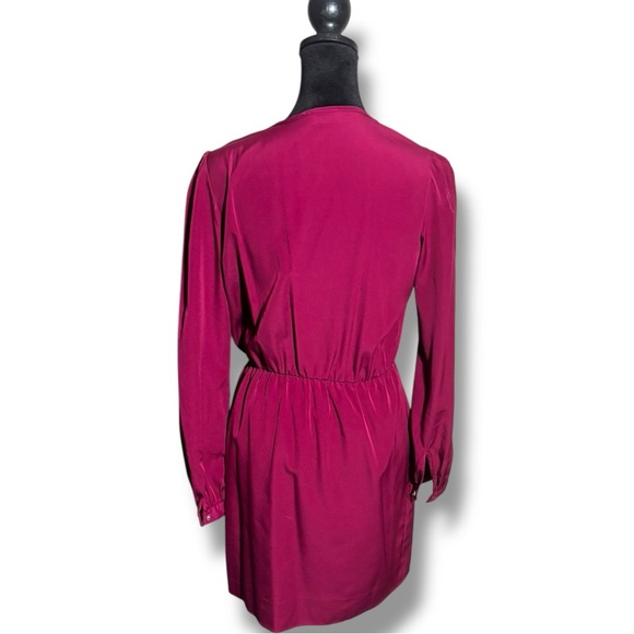 Brigitte Bailey Burgundy Wrap Front Long Sleeve V-neck Chic Mini Dress - Picture 7 of 15